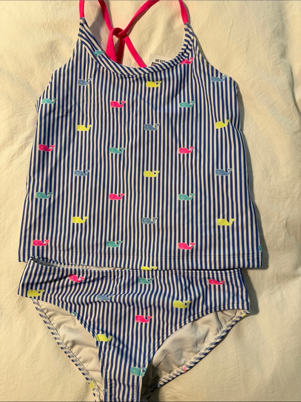 Vineyard Vines Navy Stripe Tankini with Neon Whale Print